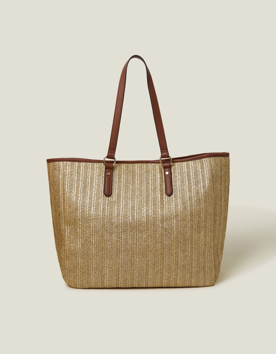 LARGE METALLIC RAFFIA SHOPPER BAG