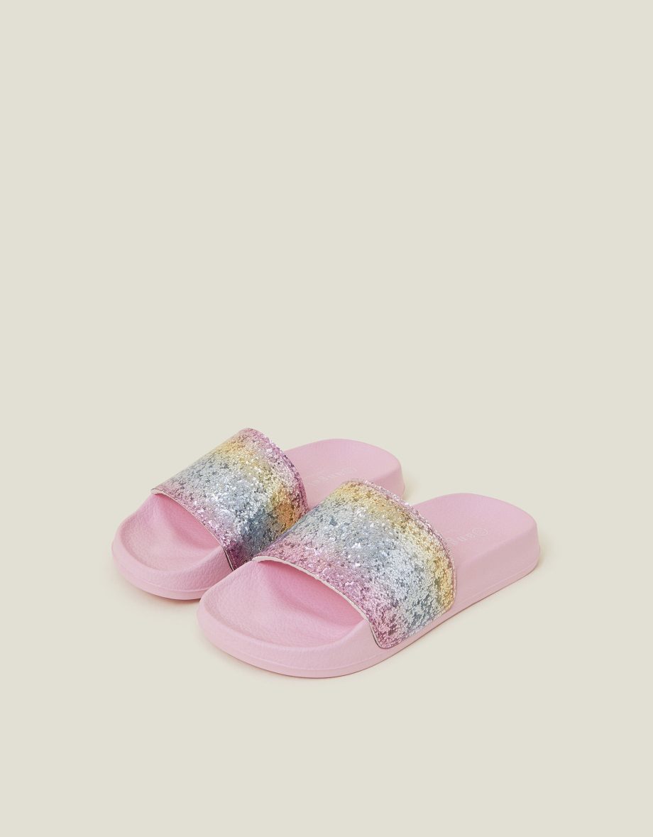 GIRLS GLITTER OMBRE SLIDERS PINK