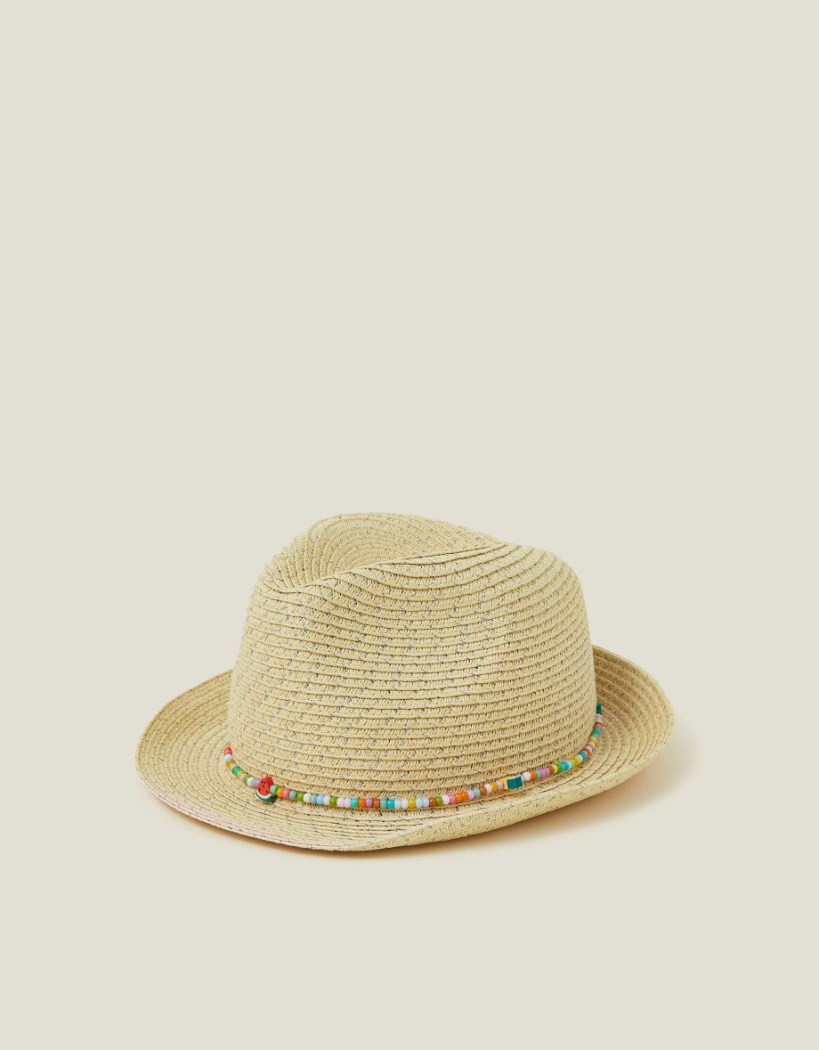 GIRLS BEADED BAND STRAW HAT NATURAL