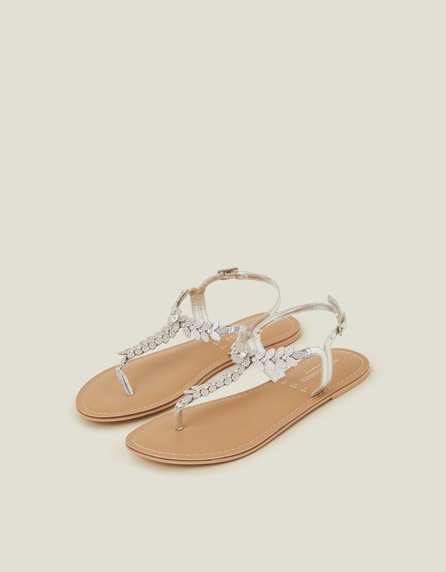 DIAMANTE LEAF EMBELLISHED SANDALS WHITE