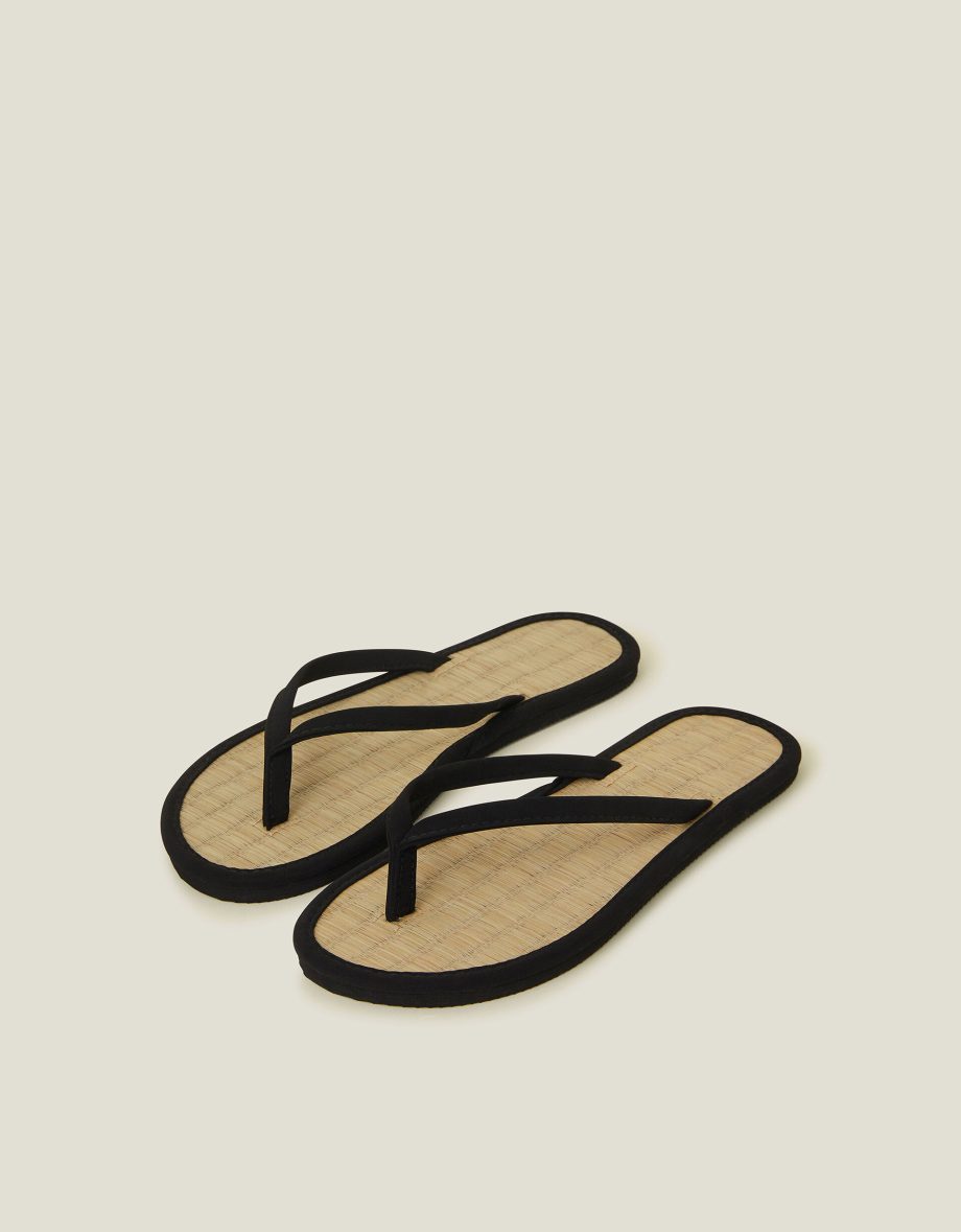 Plain Seagrass Flip Flops Black