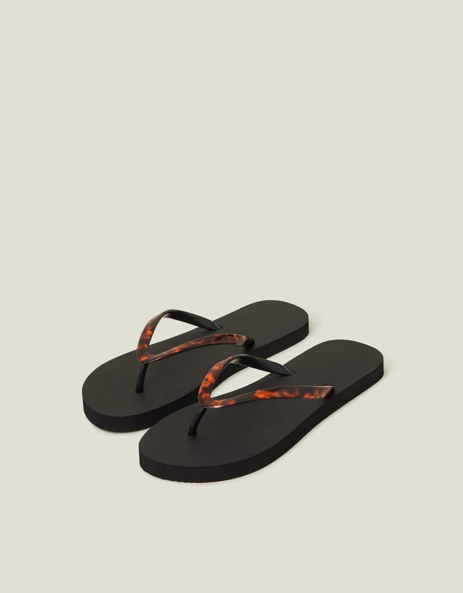 Tortoiseshell Strap Flip Flops Black