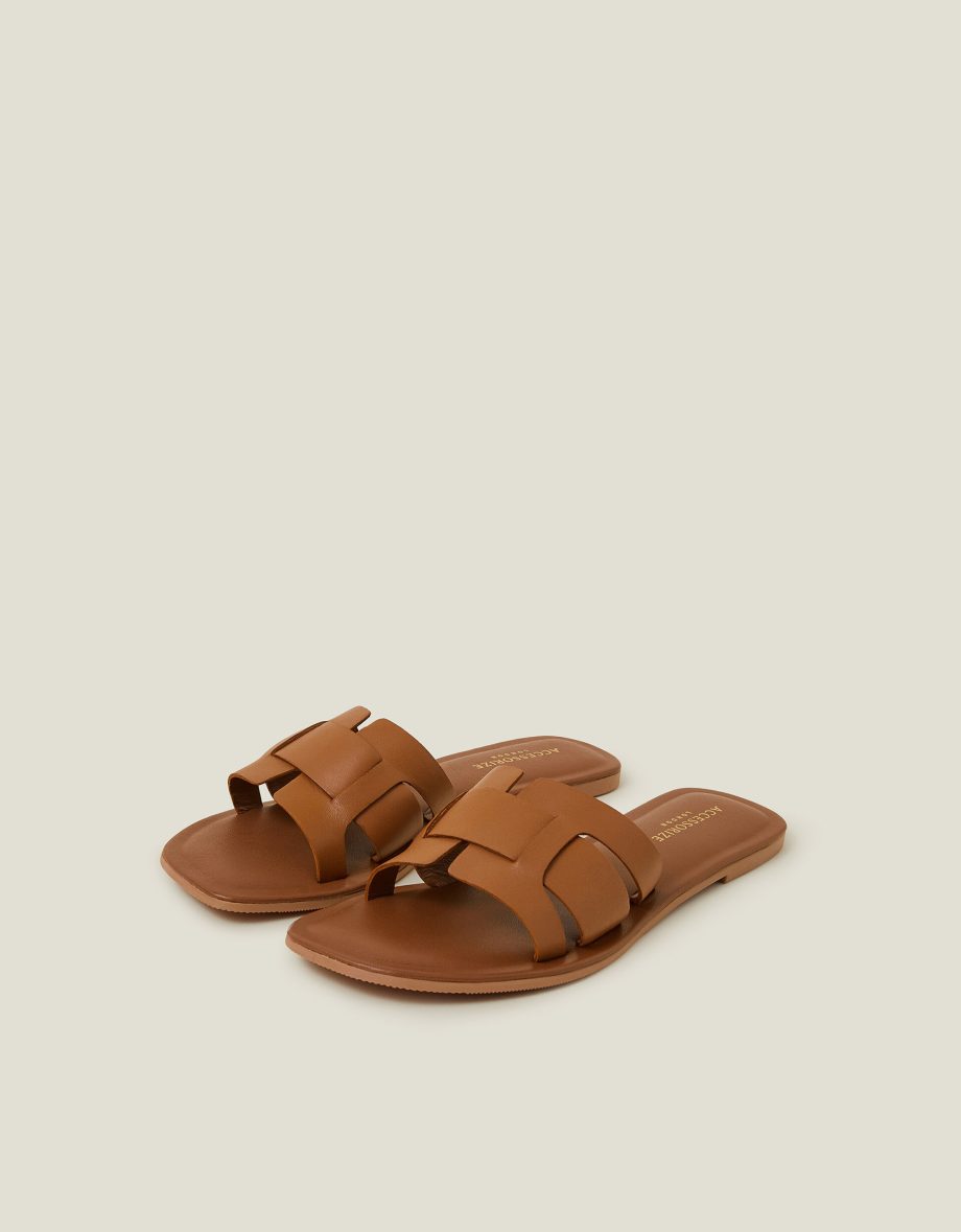 Leather Cut-Out Sliders Tan