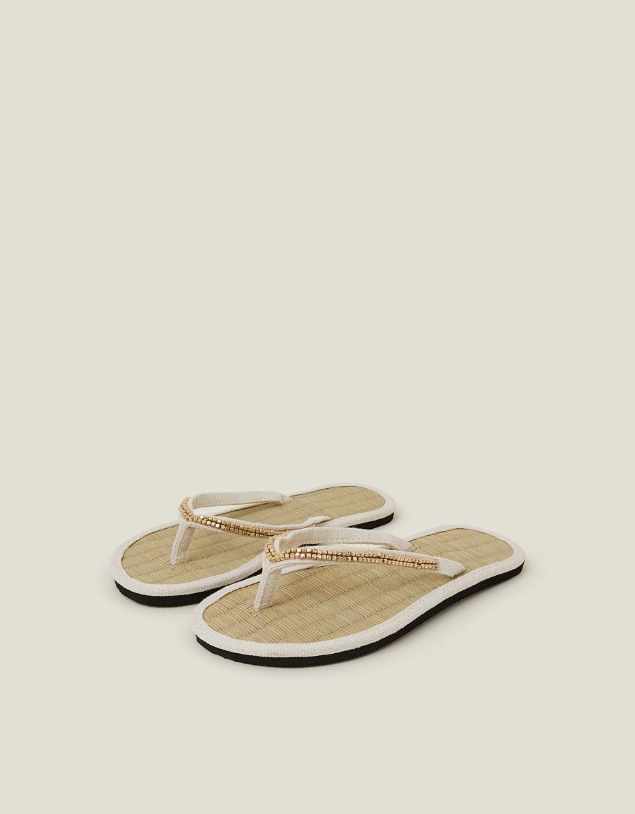 BEADED SEAGRASS FLIP FLOPS CREAM