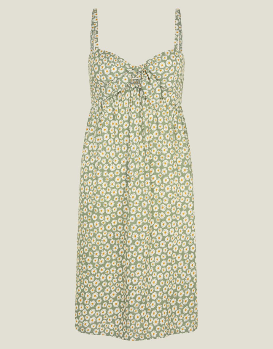 DAISY PRINT TIE-FRONT MINI DRESS GREEN