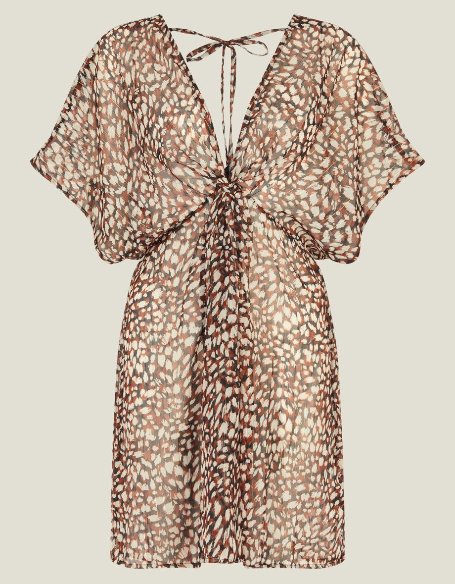 ANIMAL PRINT CHIFFON KAFTAN BROWN