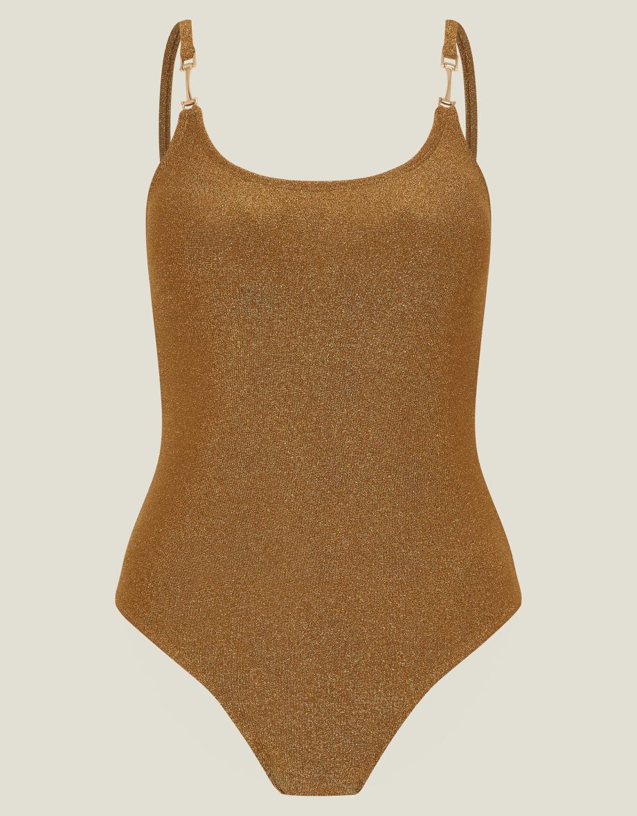 METAL STRAP SHIMMER SWIMSUIT GOLD