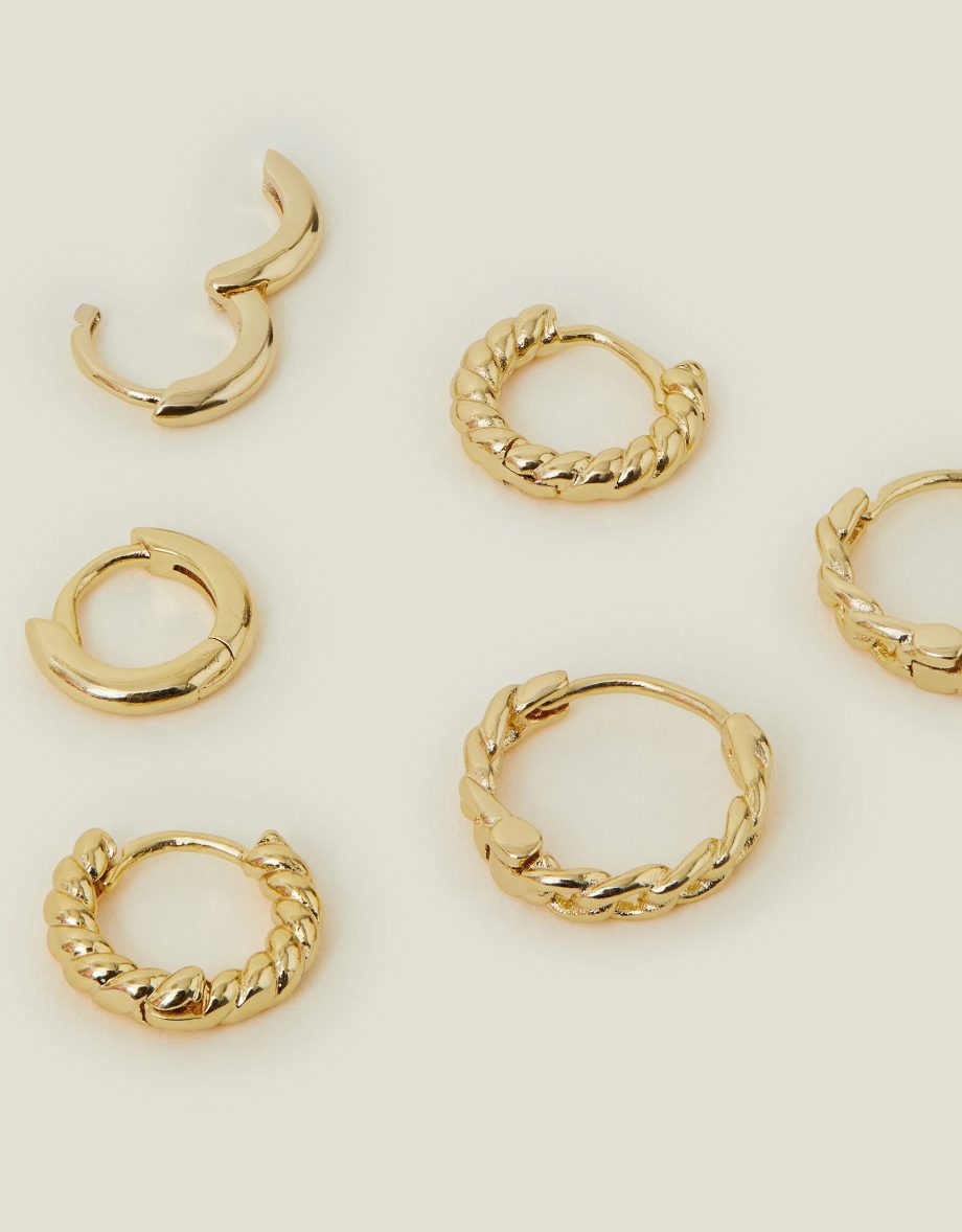 3-PACK 14CT GOLD-PLATED TWIST CLICKER HOOP EARRINGS