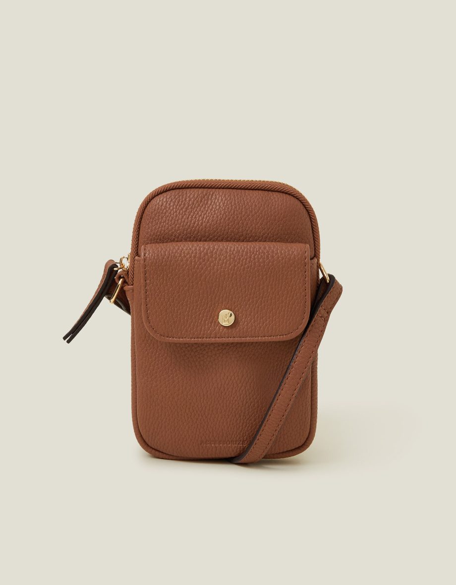 FAUX LEATHER POCKET PHONE BAG TAN