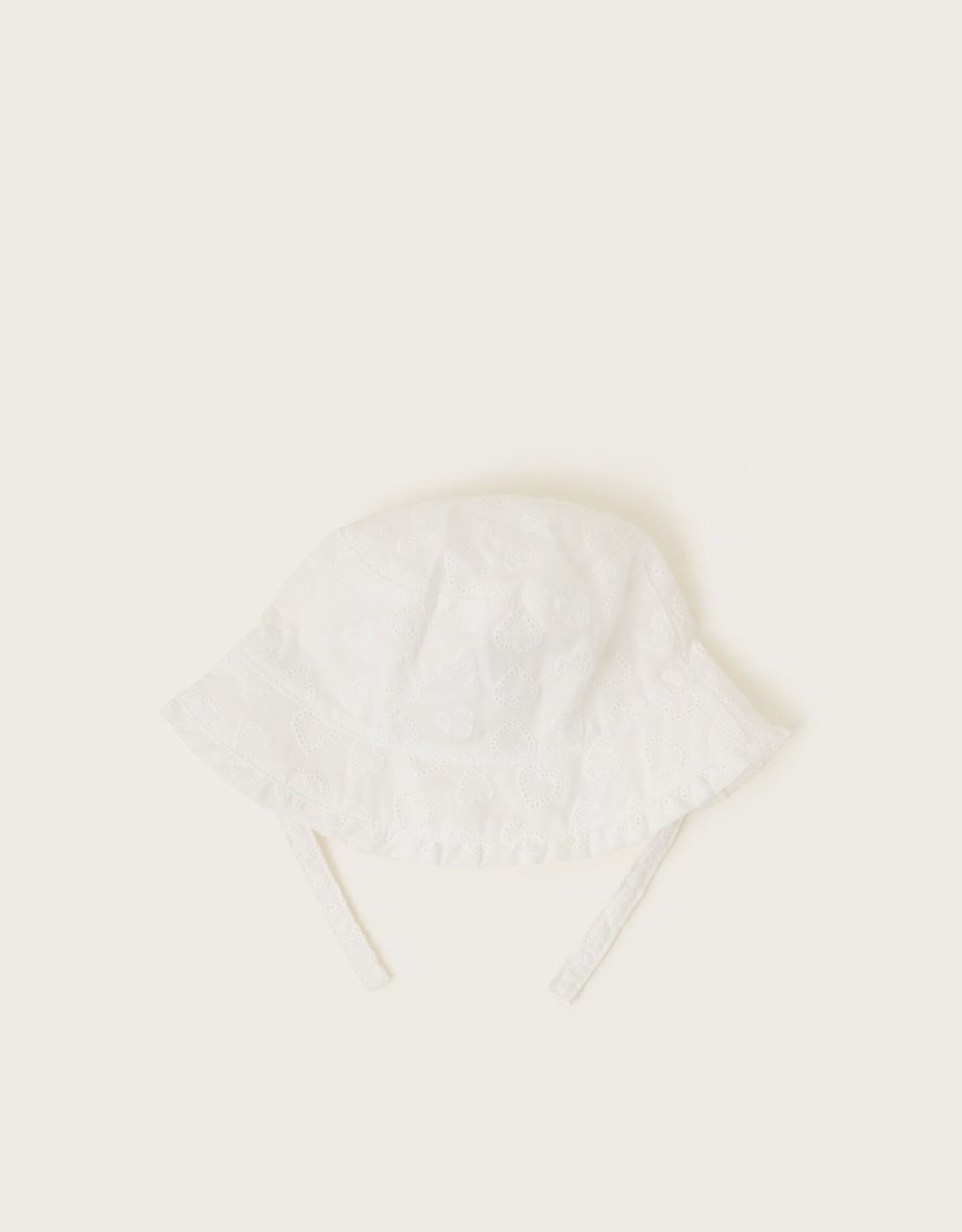 Baby broderie heart sun hat ivory