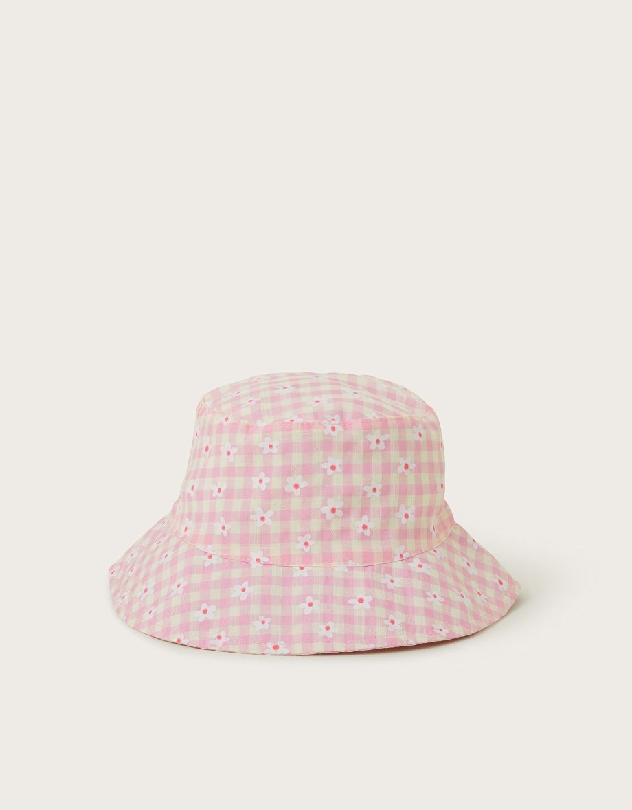 Baby check floppy bucket hat pink