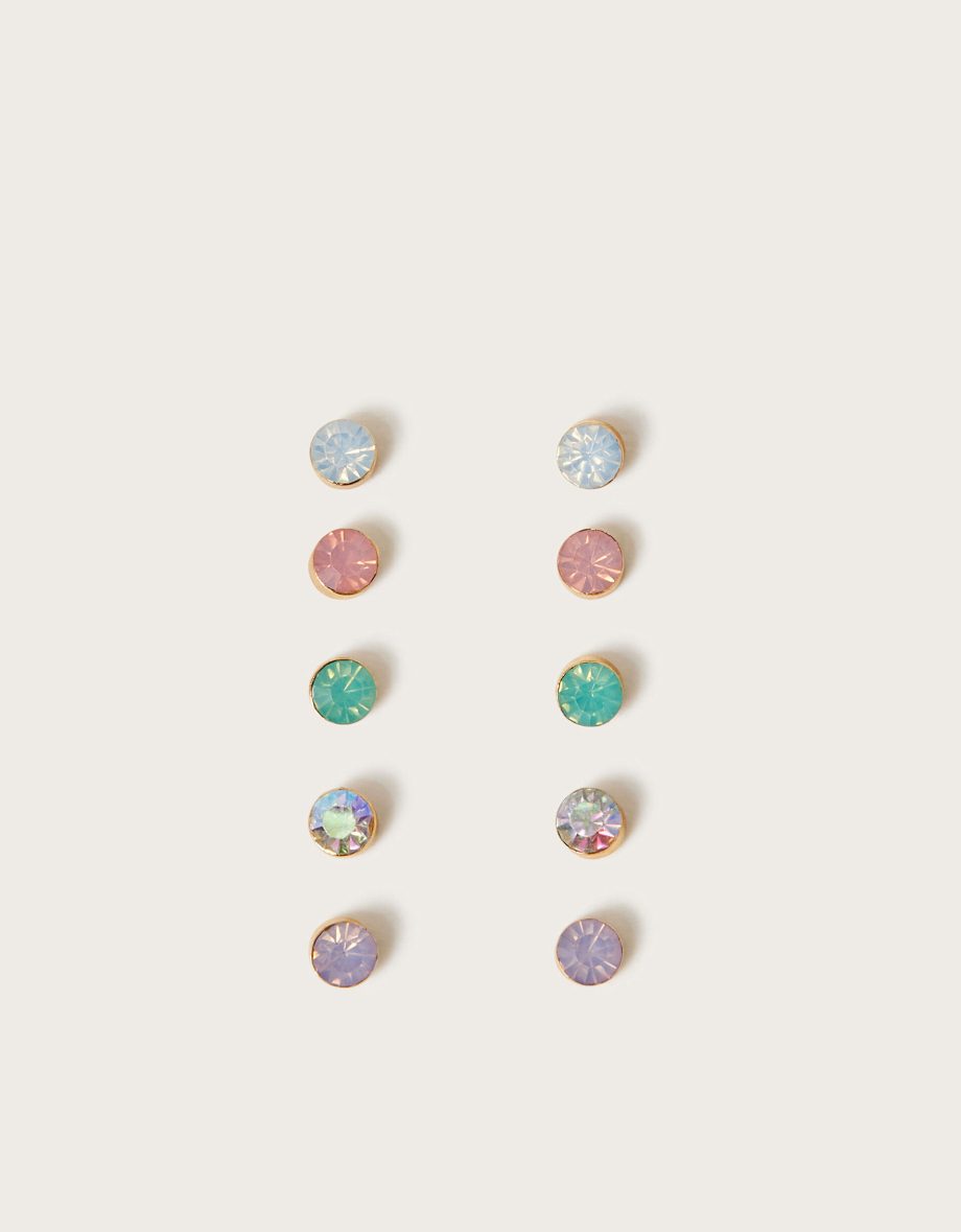 5-pack pastel gem stud earrings