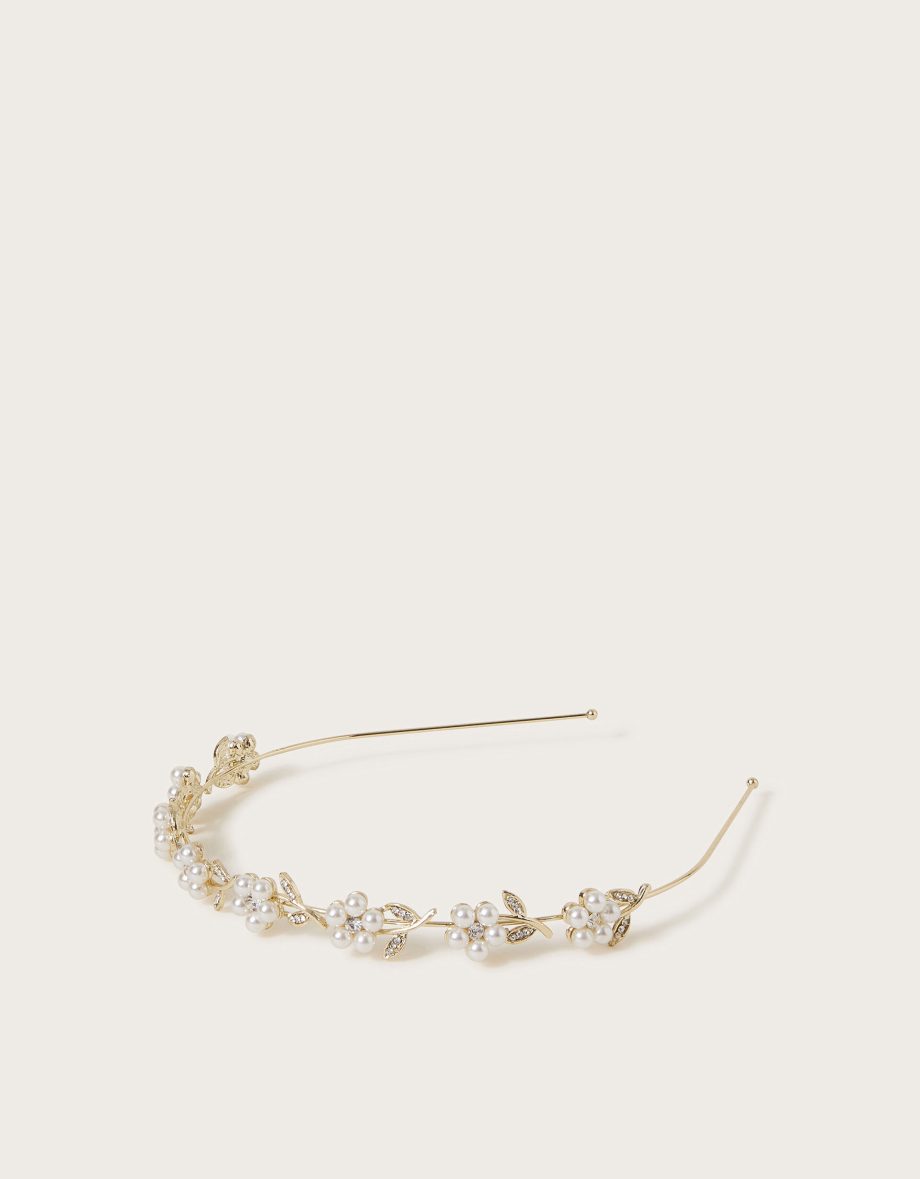 Pearly flower girl metal headband