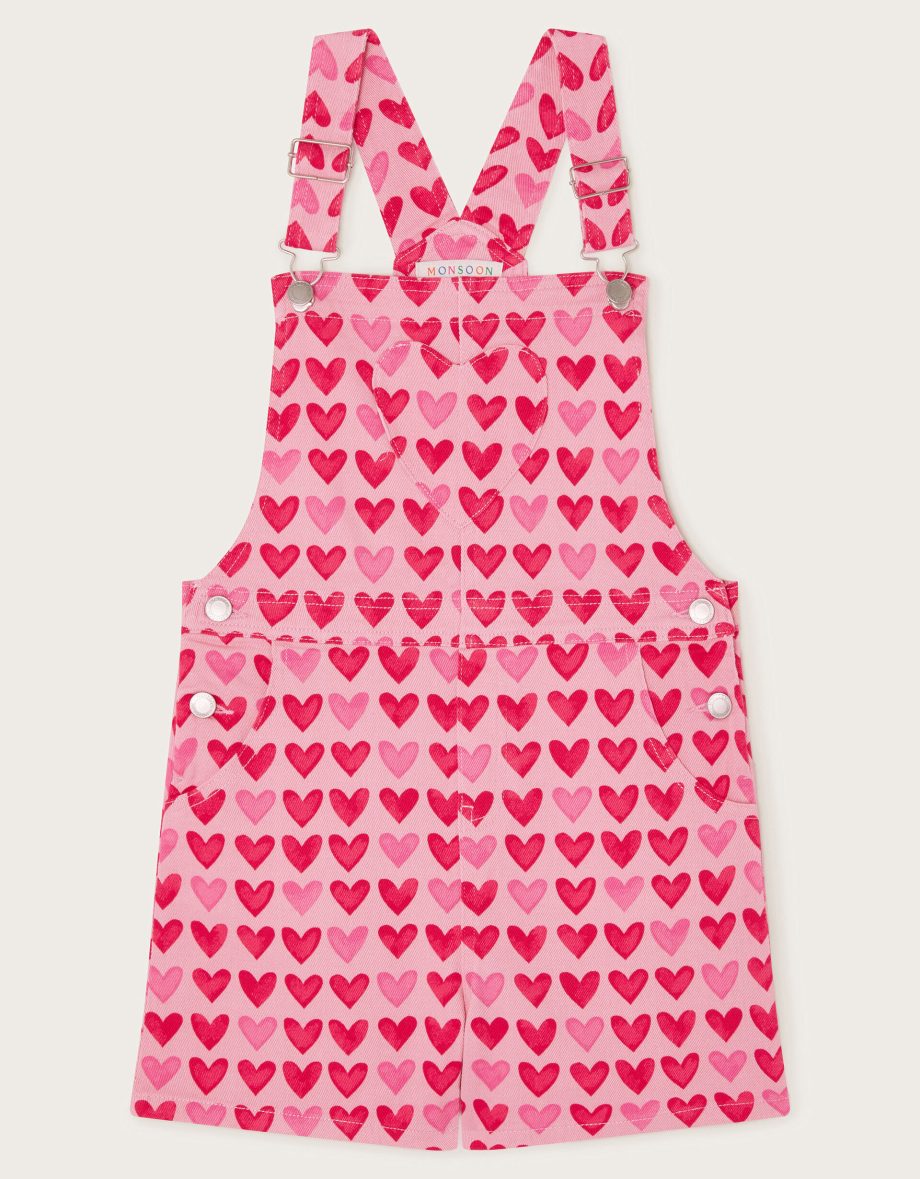 Heart Print Short Dungarees Pink