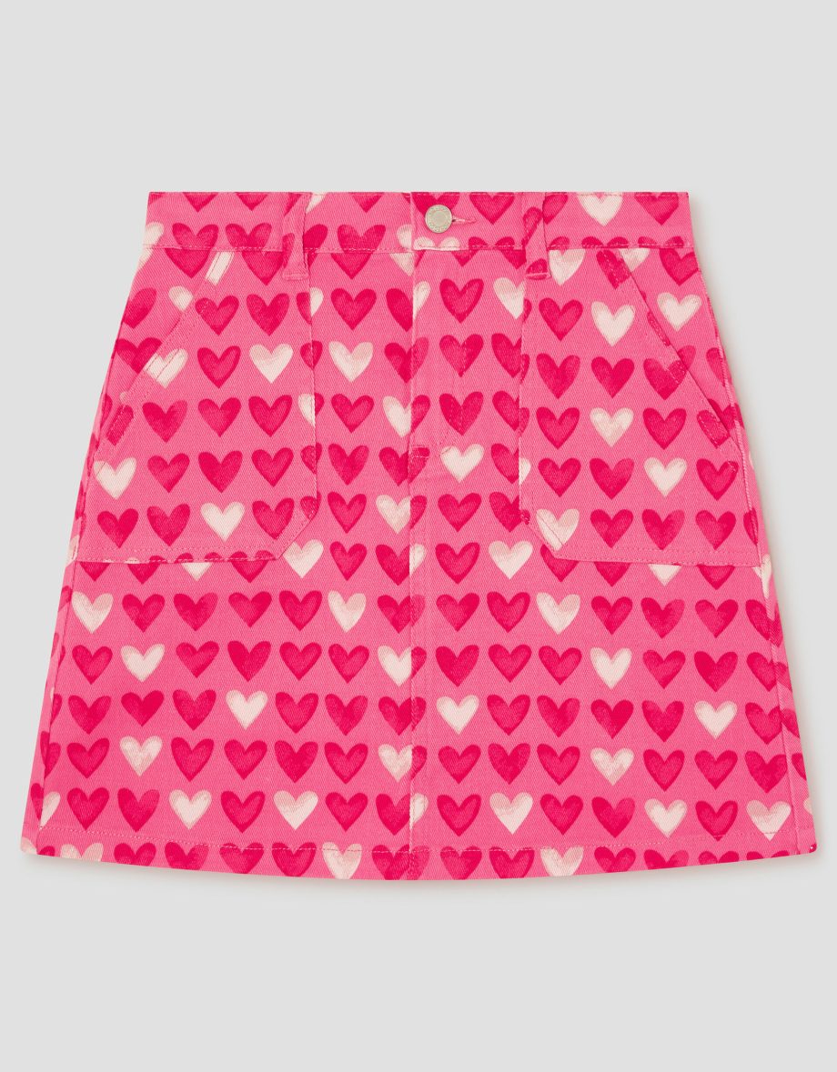 Heart print denim skirt pink