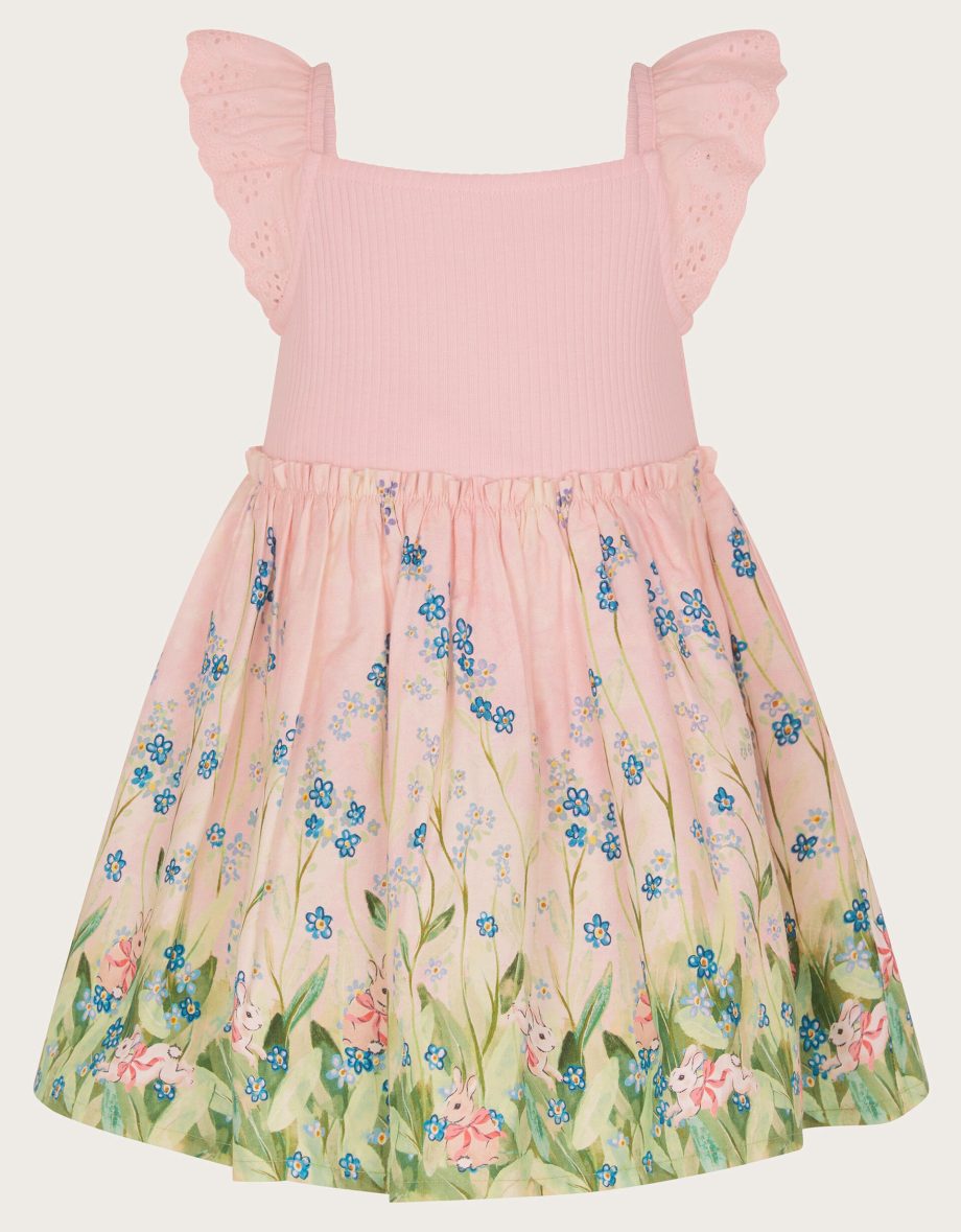 Baby bunny scene dress pink