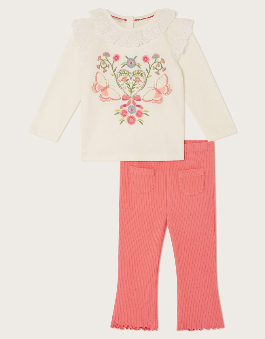 Baby Broderie Embroidered Top and Leggings Set Ivory