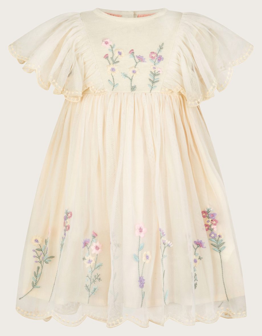 Baby Floral Embroidered Tulle Dress Ivory