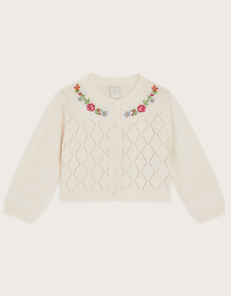 Baby Floral Pointelle Knit Cardigan Ivory