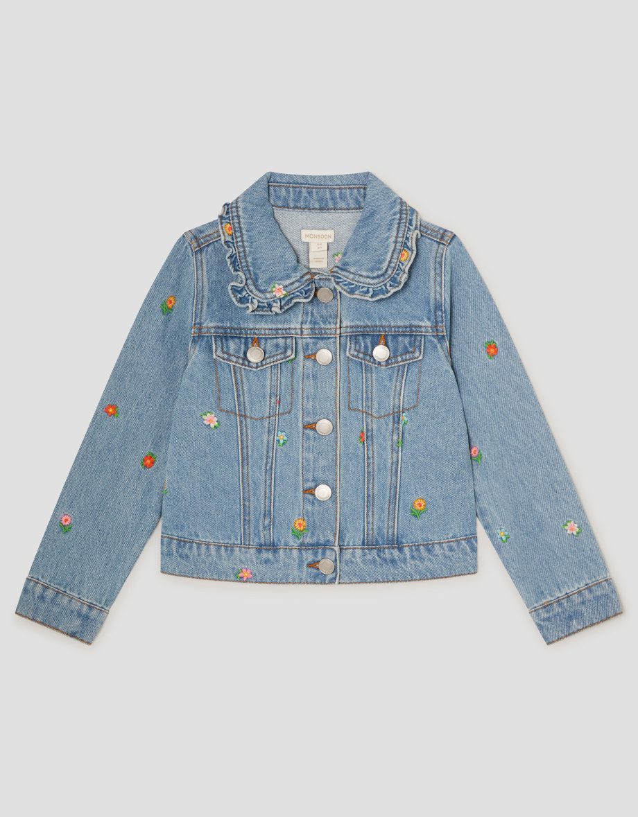 Floral embroidered denim jacket blue