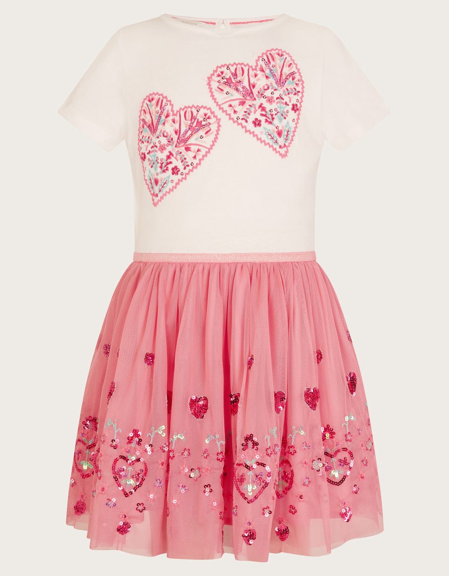 Heart embroidered disco dress pink