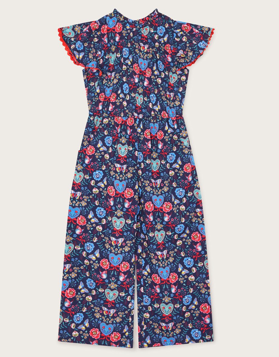 Floral butterfly short sleeve jumpsuit blue