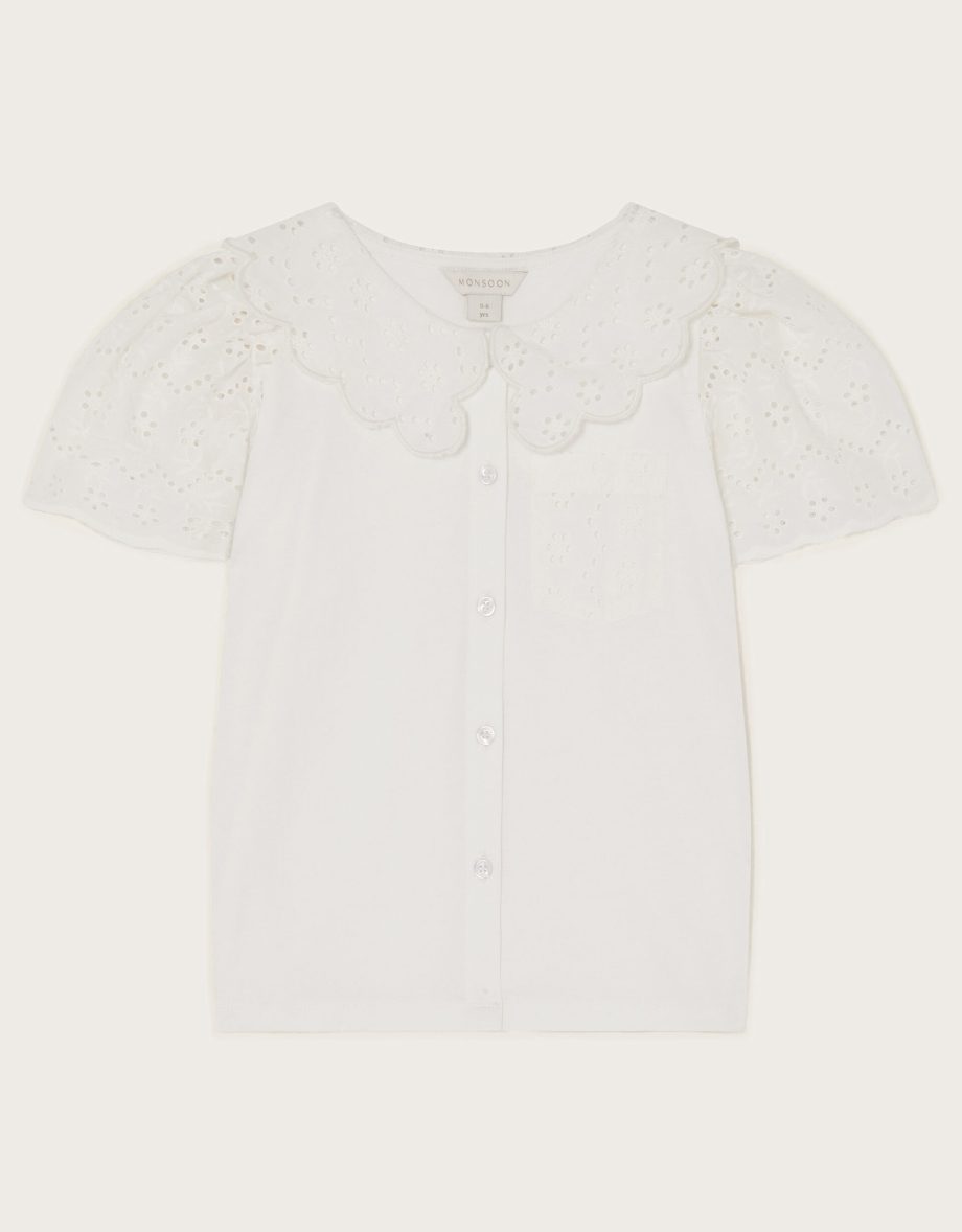 Jersey Broderie Blouse White