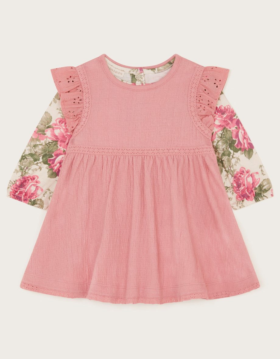 Newborn betsy floral top and pinafore dress set pink