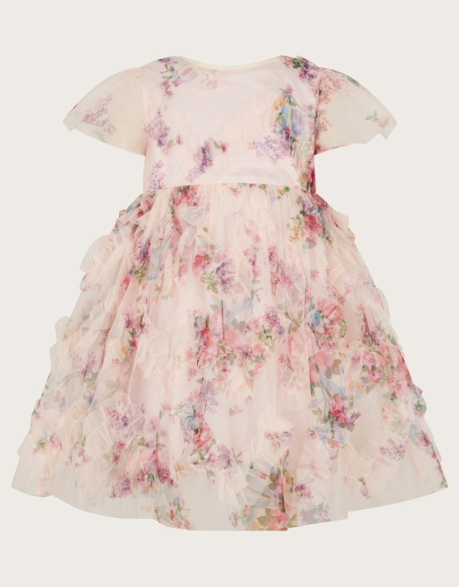 Baby roma ruffle print dress pink