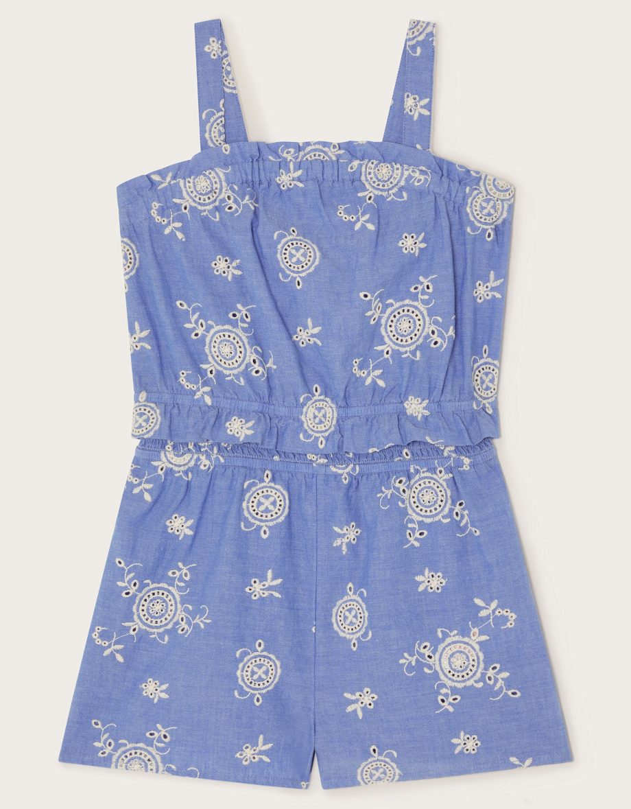 Strappy broderie chambray playsuit blue