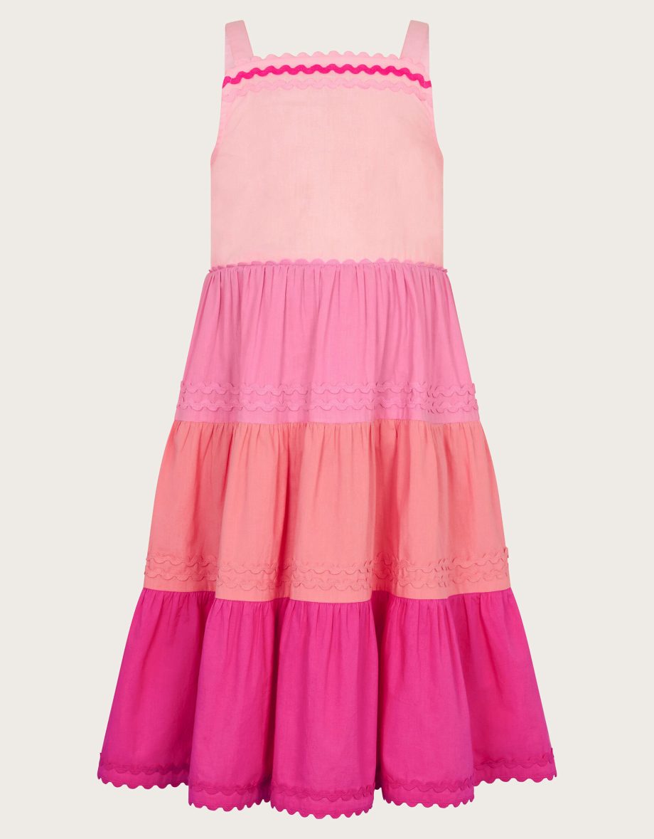 Ric rac colour block tiered dress pink