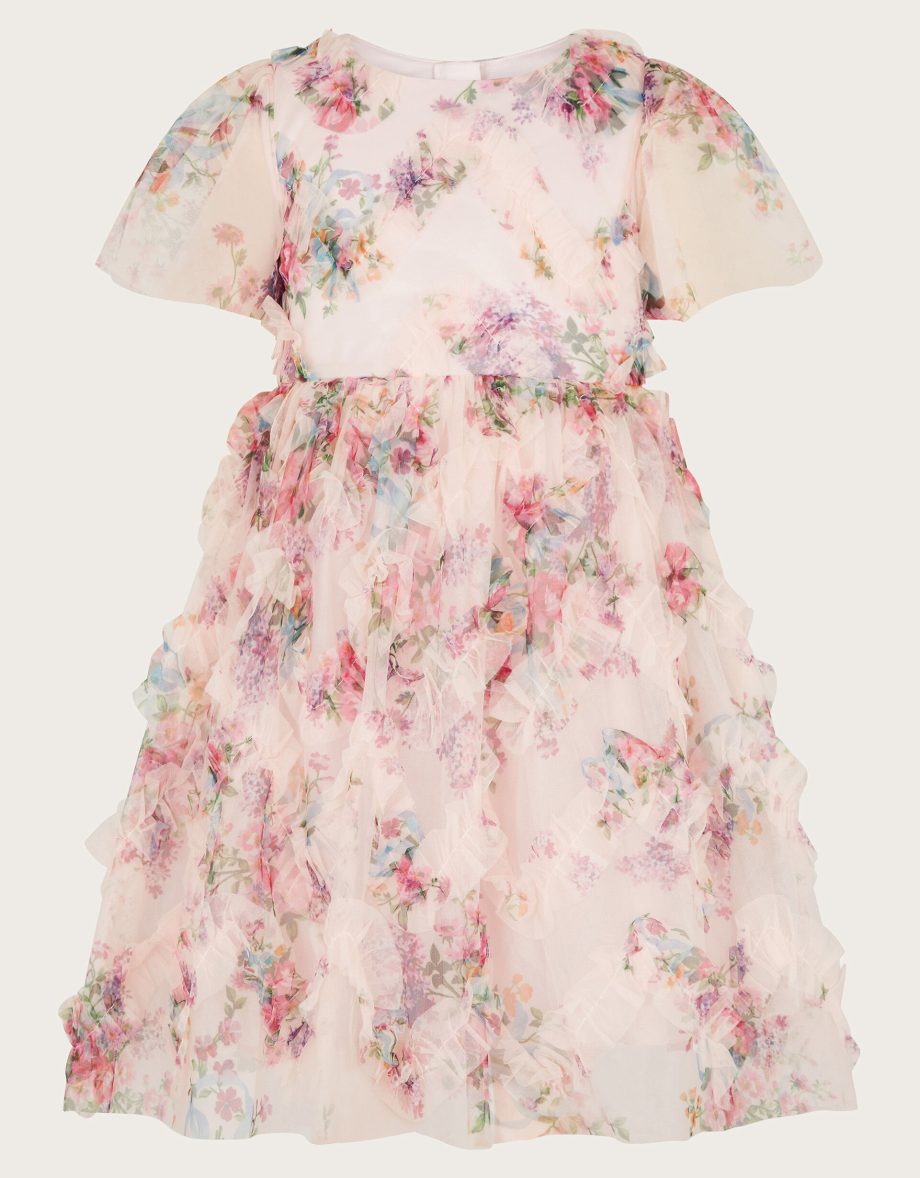 Roma print floral ruffle dress pink