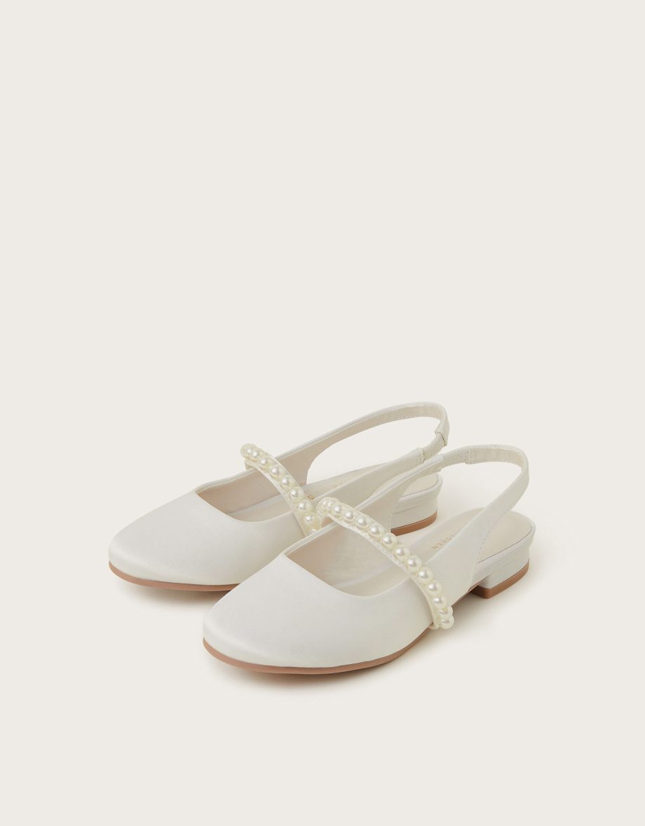 Pearl strap slingback flats ivory