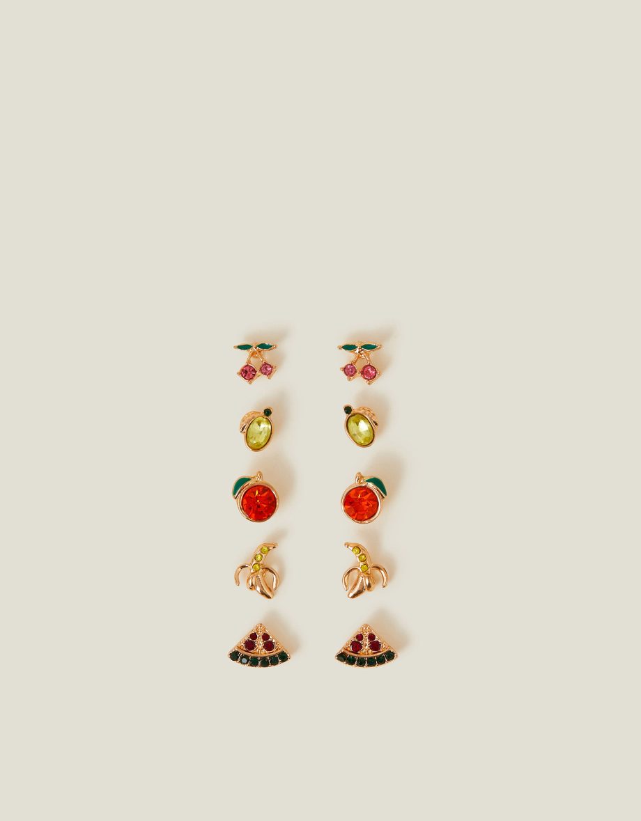 5-PACK FRUIT STUD EARRINGS GOLD