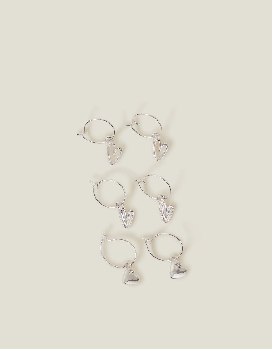 3-PACK HEART HOOP EARRINGS