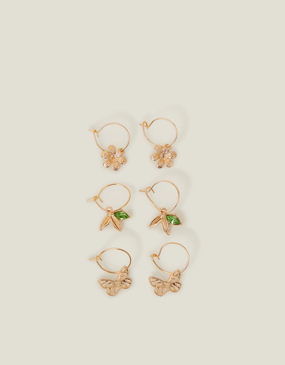 3-Pack Flower Gem Hoop Earrings