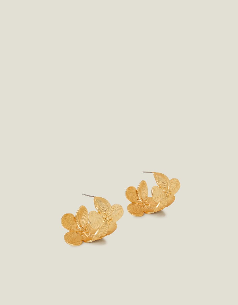 STATEMENT FLOWER HOOP EARRINGS GOLD