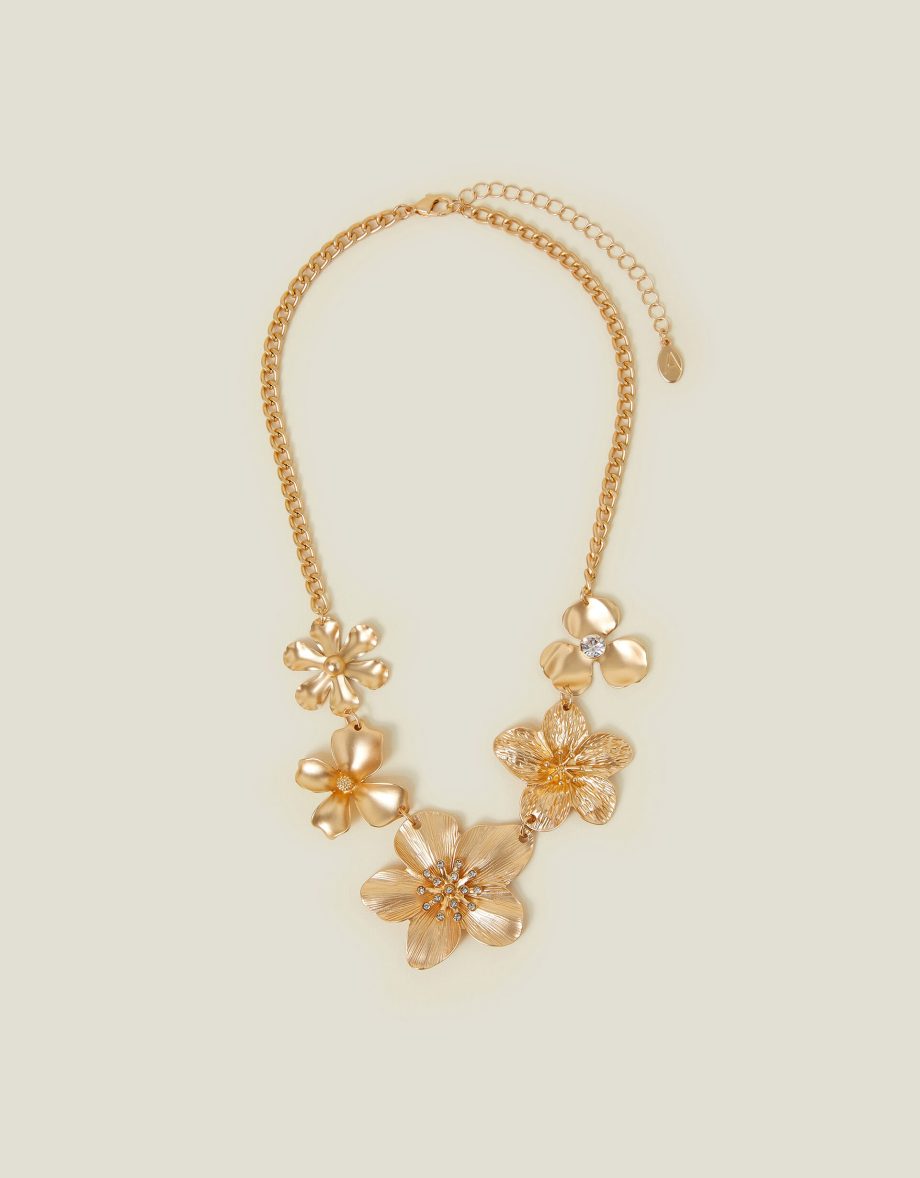 Statement Flower Chain Necklace Gold