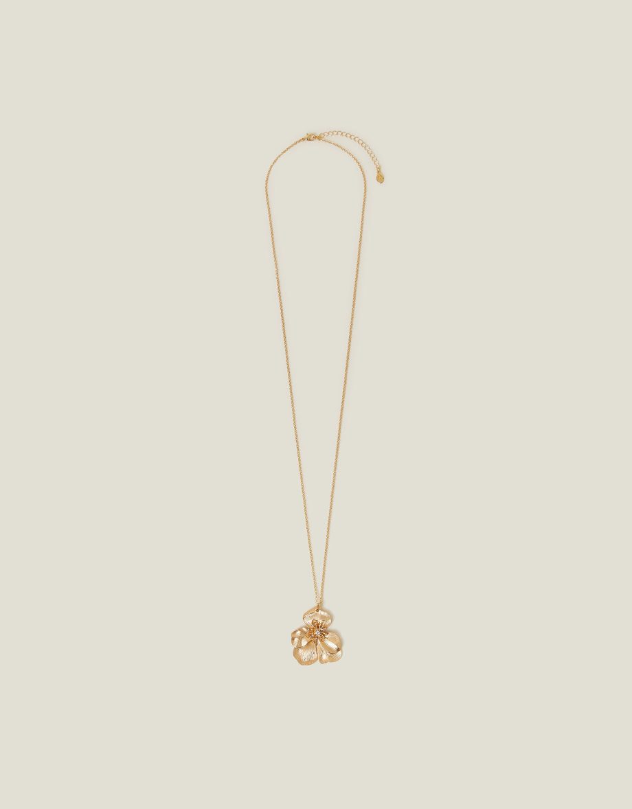 Longline Brushed Flower Pendant Necklace