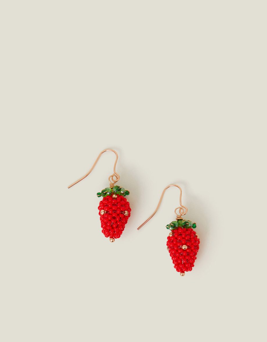 STRAWBERRY BEADED DROP EARRINGS