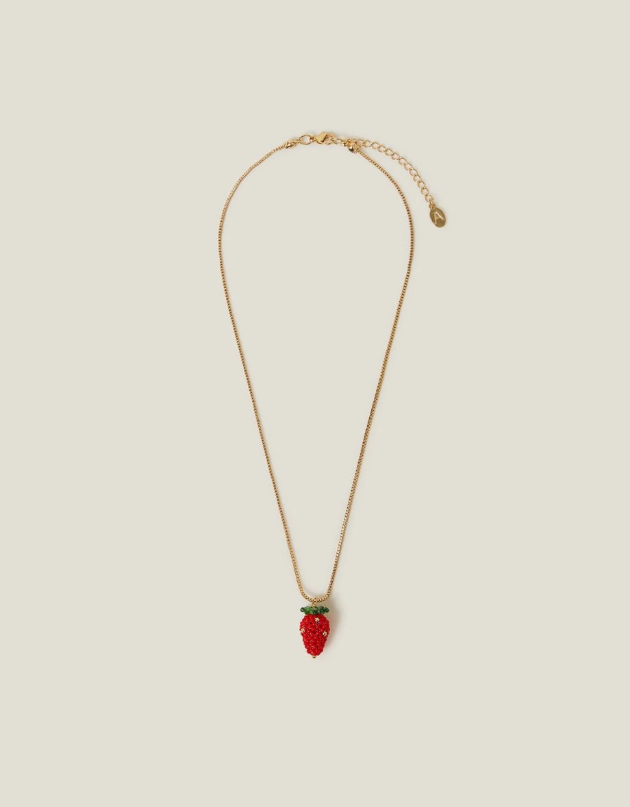 Strawberry Beaded Pendant Necklace