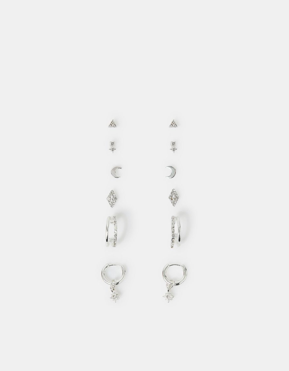 6-PACK STARRY NIGHT STUD AND HOOP EARRINGS SILVER