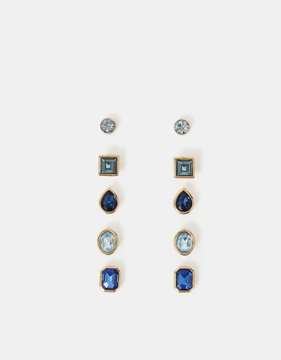 5-Pack Gem Stud Earrings Blue