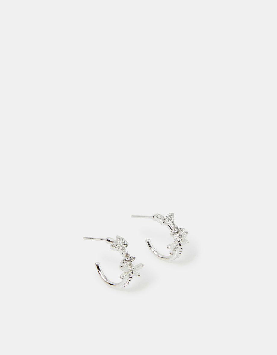 STERLING SILVER-PLATED DRAGONFLY HOOP EARRINGS