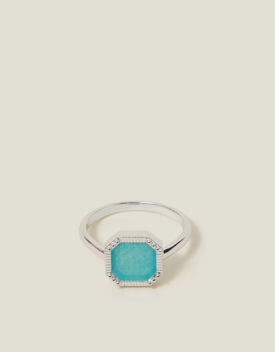 STERLING SILVER-PLATED SQUARE AQUA QUARTZ RING SILVER