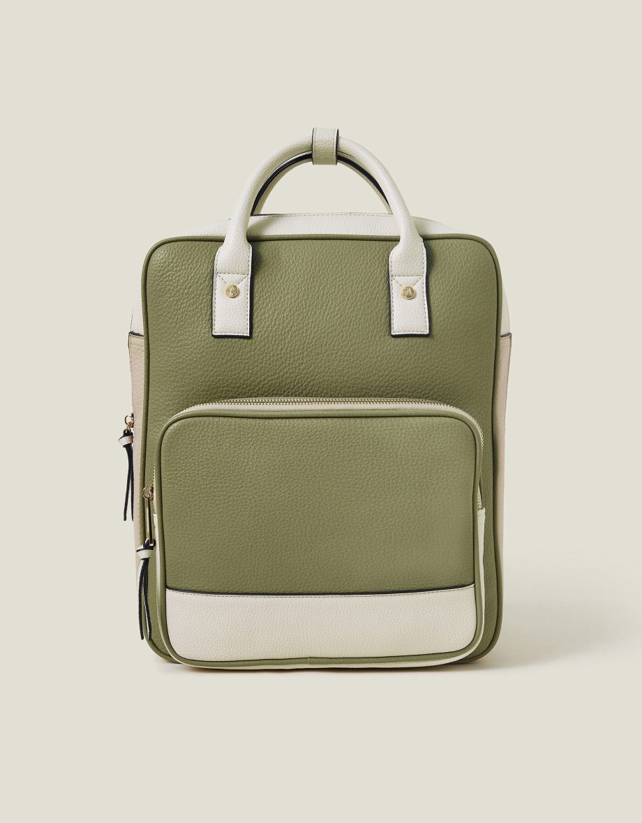 TWO-TONE TOP HANDLE FAUX LEATHER BACKPACK