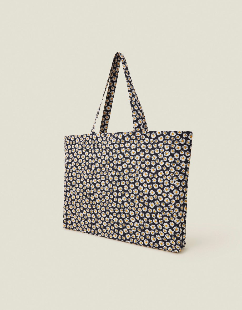 DAISY PRINT COTTON SHOPPER BAG NAVY