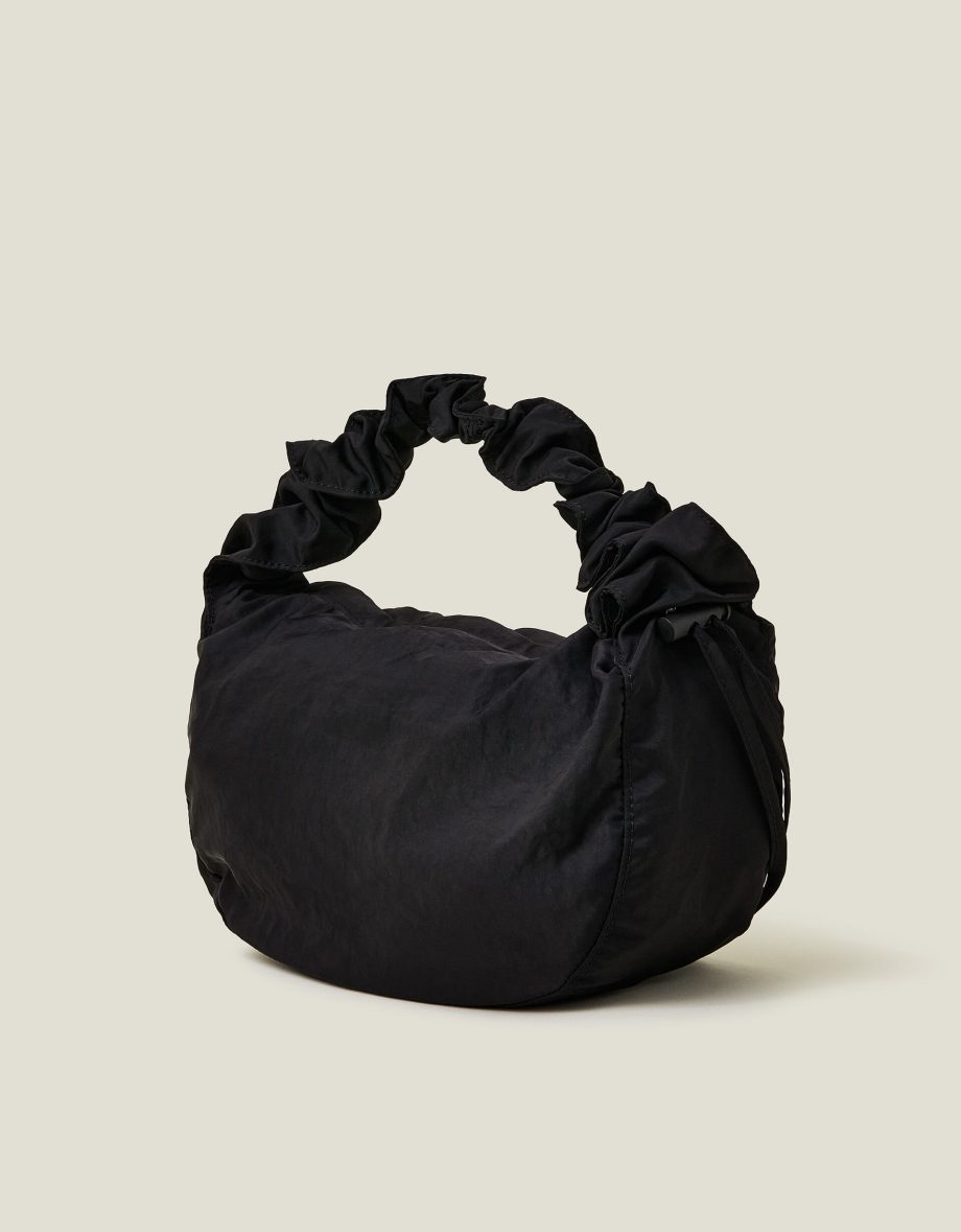 RUCHED STRAP SLING BAG BLACK