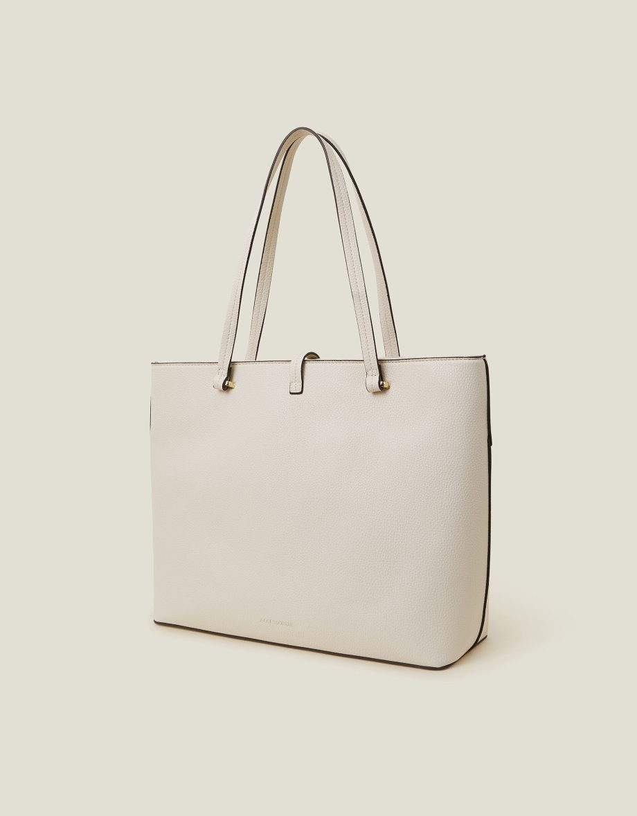 LARGE FAUX LEATHER TOTE BAG CREAM