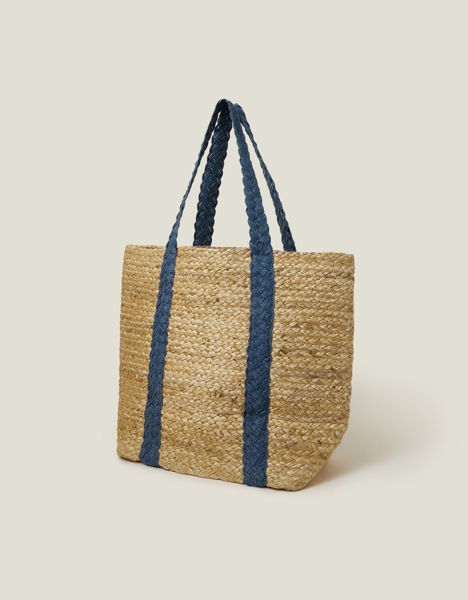 DENIM STRAP JUTE SHOULDER BAG